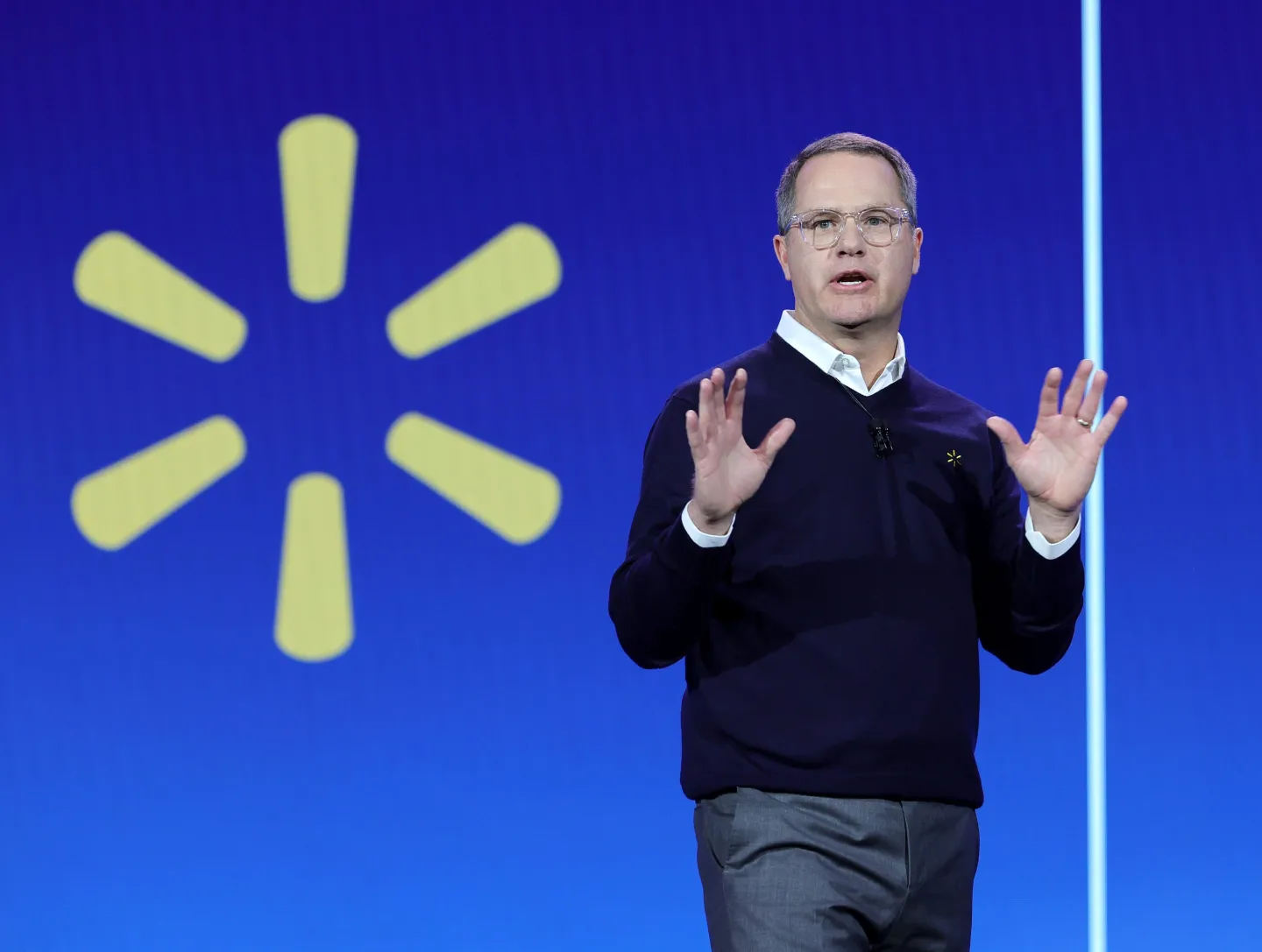 LAS VEGAS, NEVADA - JANUARY 09: Walmart Inc. President and CEO Doug McMillon delivers a keynote address during CES 2024 at The Venetian Resort Las Vegas on January 9, 2024 in Las Vegas, Nevada. CES, the world&#039;s largest annual consumer technology trade show, runs through January 12 and features about 4,000 exhibitors showing off their latest products and services to more than 130,000 attendees. (Photo by Ethan Miller/Getty Images)