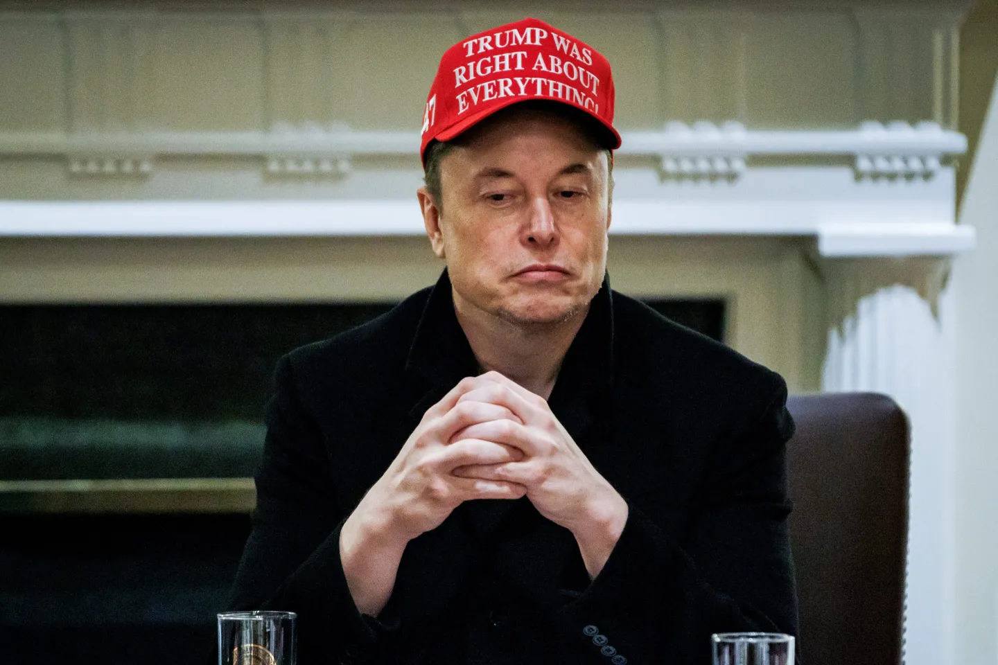 Elon Musk, chief executive officer of Tesla Inc., during a cabinet meeting at the White House in Washington, DC, US, on Monday, March 24, 2025. US President Donald Trump reiterated his call for the Federal Reserve to cut interest rates during a Cabinet meeting on Monday, as he continues to push the central bank on monetary policy. Photographer: Samuel Corum/Sipa/Bloomberg via Getty Images